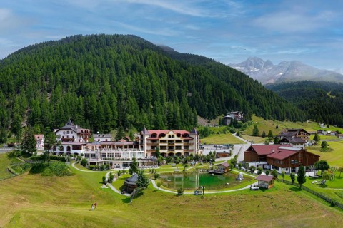 Aerial view Post Hotel with pond