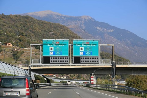 A2 E35 motorway near Bellinzona shortly in front of the junction to the Gotthard Pass or San Bernardino Pass A13 E43