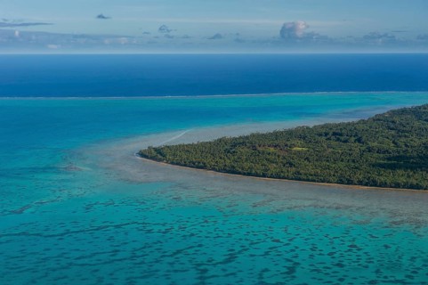Aerial of Aitutaki lagoon