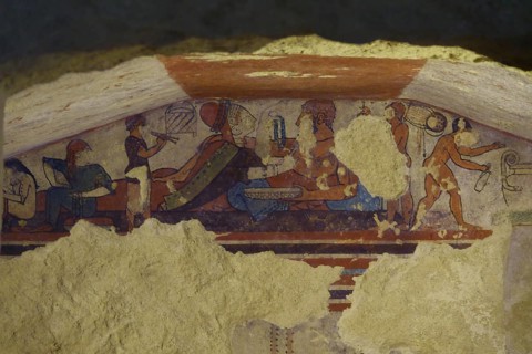 Tomba della Caccia e Pesca tomb of hunting and fishing with frescoes from the 6th century BC