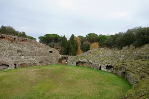 Roman amphitheatre carved out of the tufa