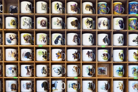 Cups with dog motifs