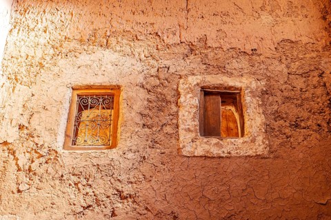 Two windows in clay town Ait Ben Haddou