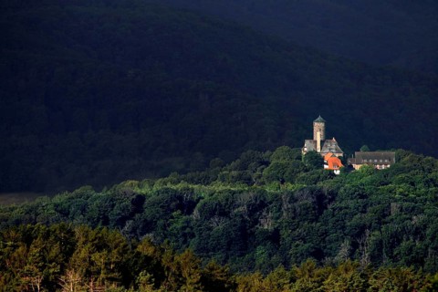 View from Bornhagen to Ludwigstein Castle in the Werra-Meissner district in Hesse