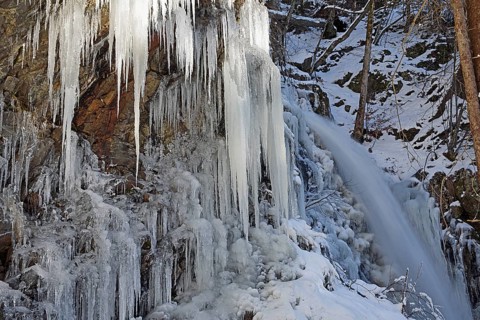 Icicles and icy waterfall