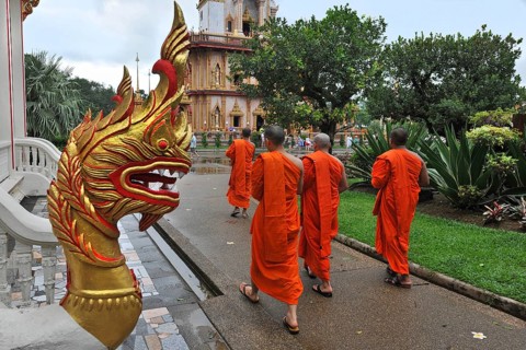 Buddhist monks on their way to prayer