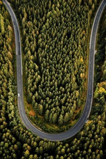 Curve of country road from above in the Thuringian Forest