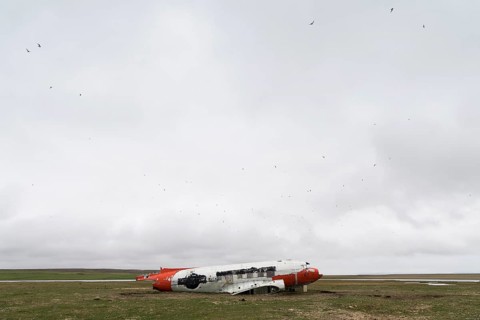 Emergency-landed American Air Force transport aircraft Douglas R4D-6 41-50187