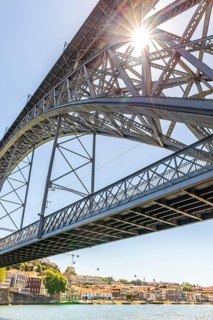Beautiful iron Dom Luis I bridge over Douro river in Porto