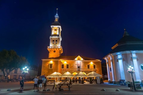 Polish magistrate building at sunset now the city hall of Kamianets-Podilskyi
