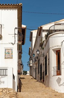 Narrow streets with white houses in Altea Old Town