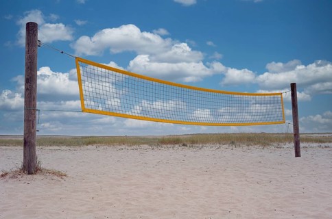Beach volleyball net on the beach