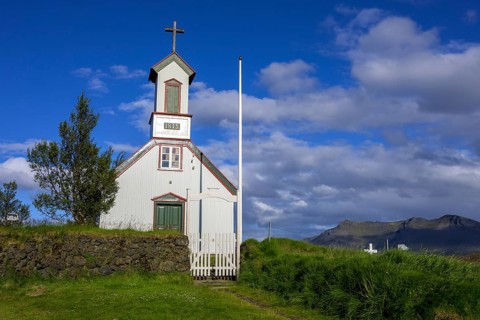 Church at the historic peat homestead Keldur