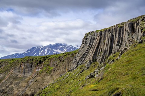 Basalt rocks and Snaefell in the background