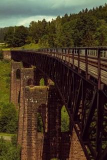Old stone railway viaduct in the mountains