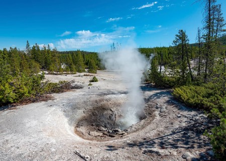 Splashing water in a steaming hot spring