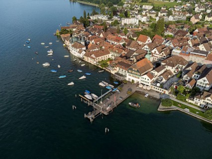 The old town of Steckborn with boat harbour and jetty