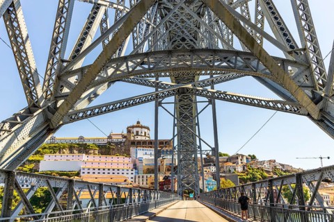 Beautiful iron Dom Luis I bridge over Douro river in Porto