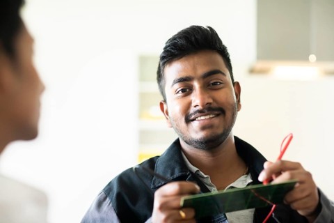 Students in an internship at the university with work equipment