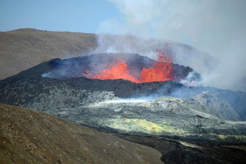 Active volcano with lava fountains