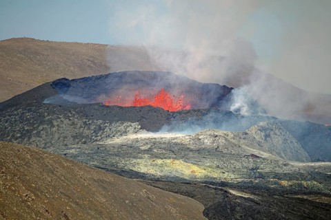 Active volcano with lava fountains