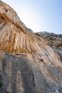 Climbing on a rock face