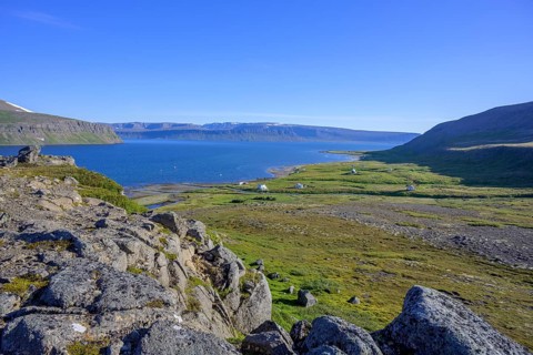View of Hesteyrarfjoerour with the village of Heysteri