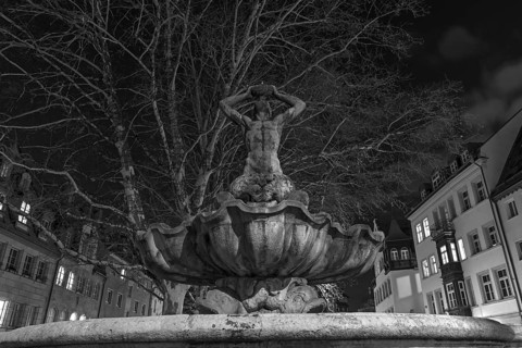 Baroque Triton Fountain at night
