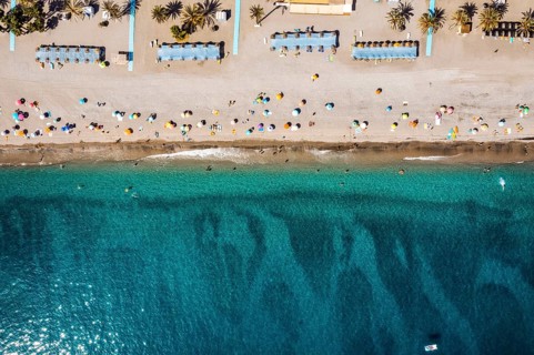 Aerial view of touristic coast in Almunecar by Mediterranean Sea
