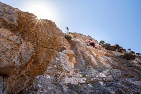 Climbing on a rock face