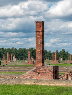 Free-standing chimneys at Auschwitz II-Birkenau concentration camp