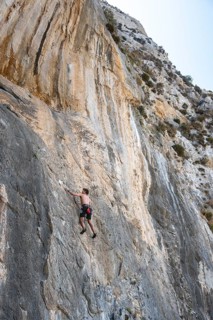 Climbing on a rock face