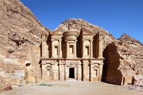 Ad Deir Monastery carved out of the rock on a high plateau