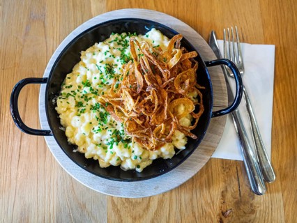 Cheese spaetzle with fried onion