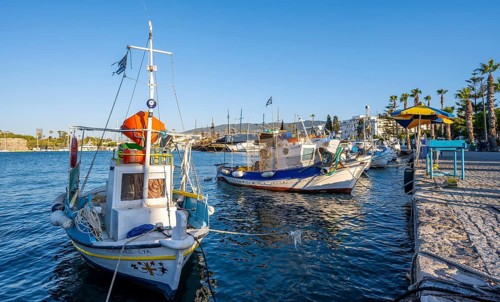 Blue and white fishing boats