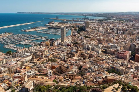 View of Alicante old town from Santa Barbara Castle on Mount Benacantil