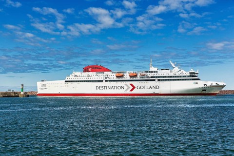 Ferry of the Swedish shipping company Destination Gotland entering the harbour