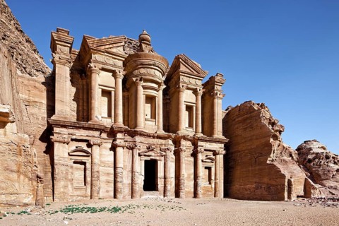 Ad Deir Monastery carved out of the rock on a high plateau