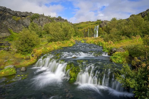 Waterfalls in the green oasis of Gjain