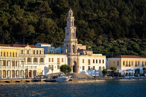 Monastery of Archangel Panormitis in the evening light