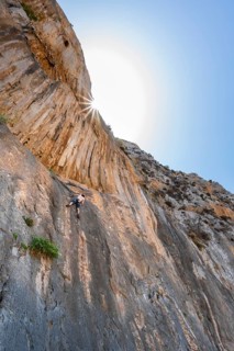 Climbing on a rock face