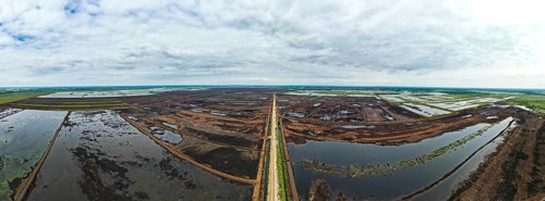 Peat cutting panorama aerial photo