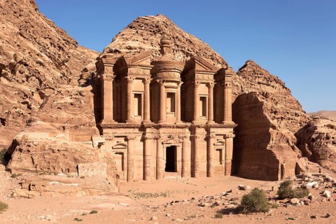 Ad Deir Monastery carved out of the rock on a high plateau