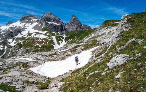 Hiker in a snow field