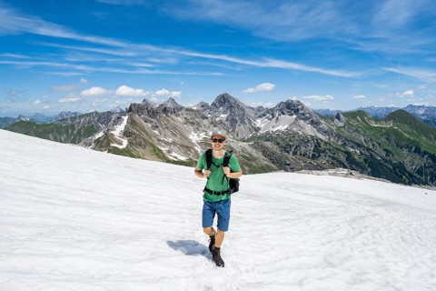 Hiker on a snow field