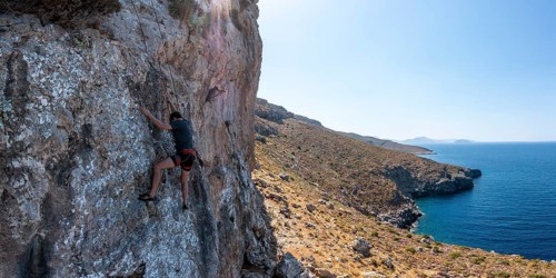 Climbing on a rock face