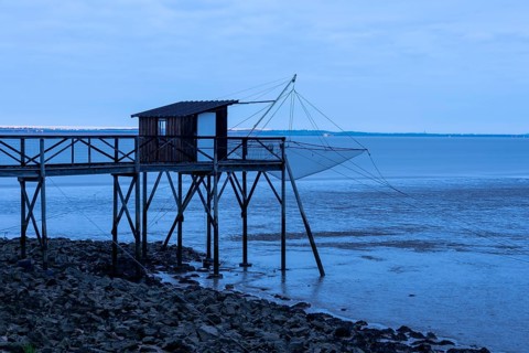 Jetty with hut and fish trap