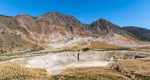 Caldera volcano with pumice fields