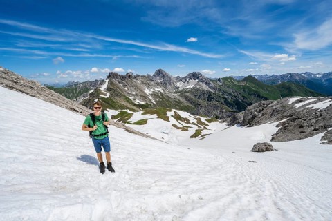 Hiker on a snow field