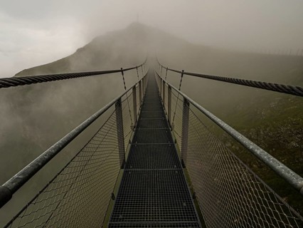 Suspension bridge in the fog